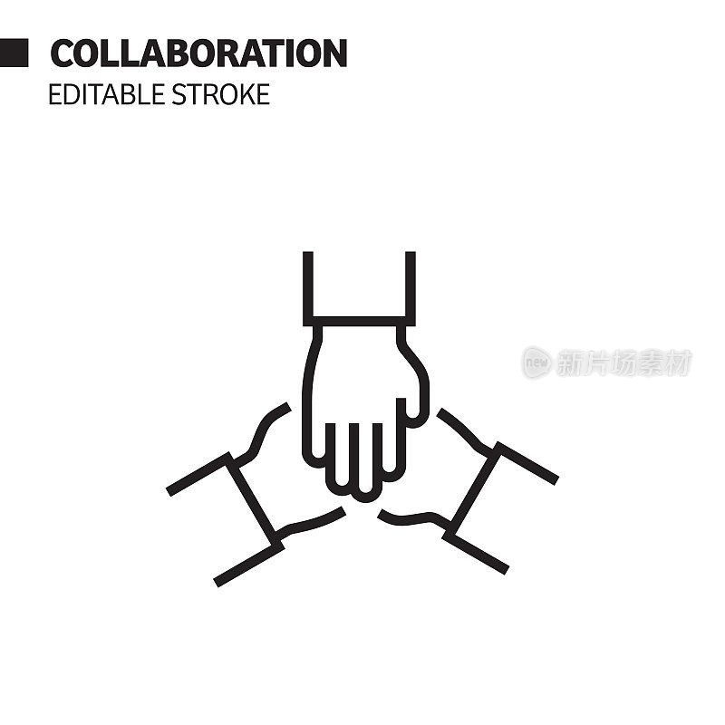 协作线图标，轮廓矢量符号插图。