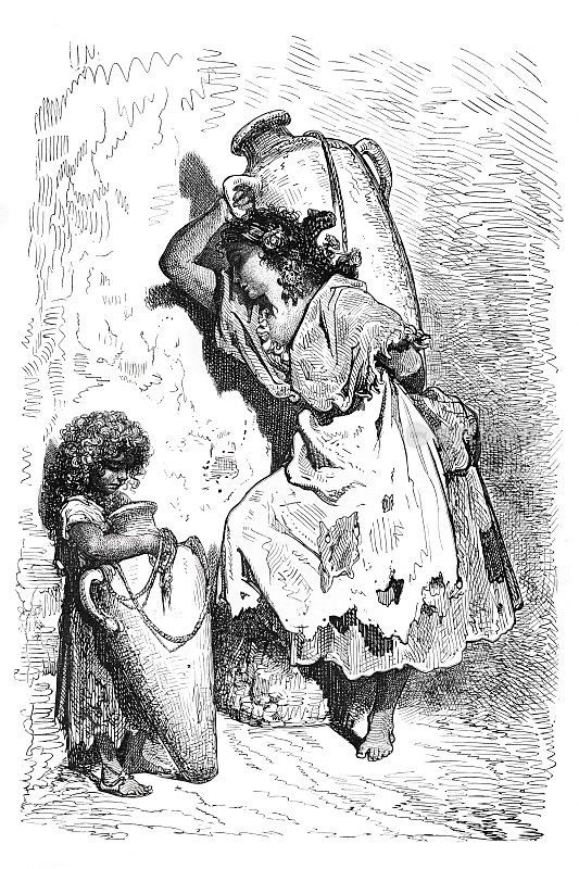 1862年，西班牙巴伦西亚一名可怜的妇女抱着一罐水