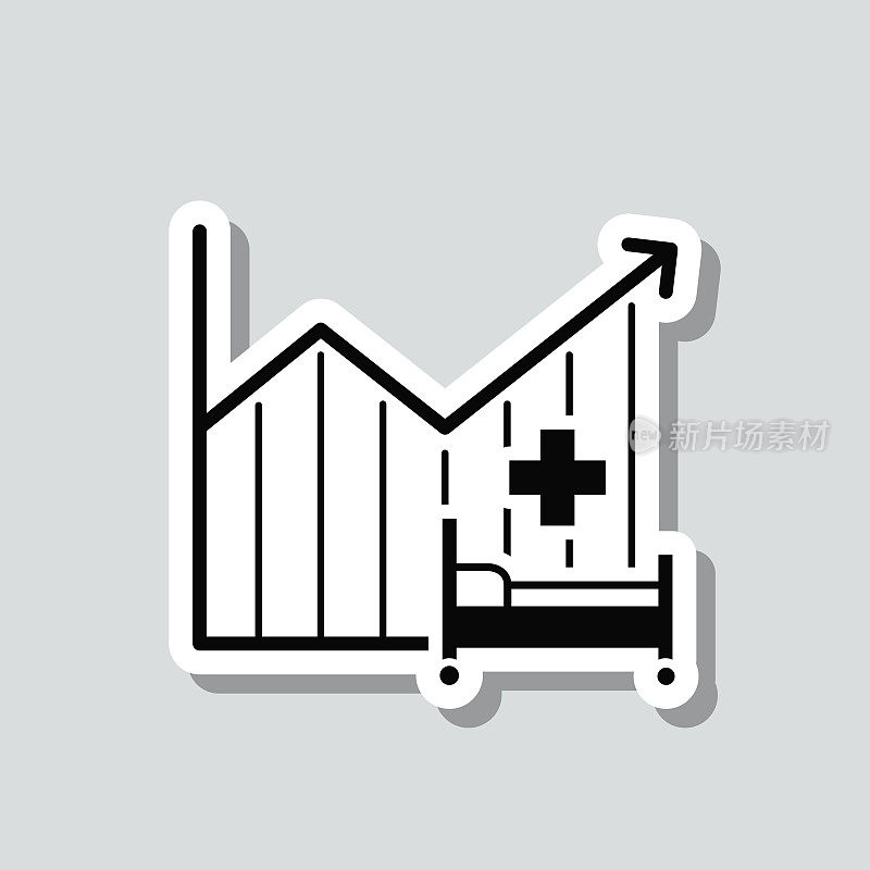 医院病床容量增加图表。灰色背景上的图标贴纸