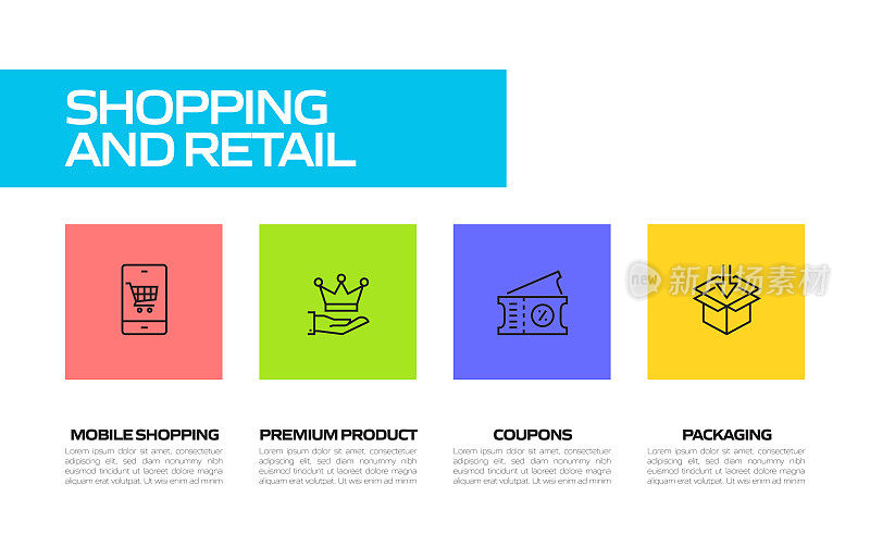 购物和零售相关线图标。向量符号说明。