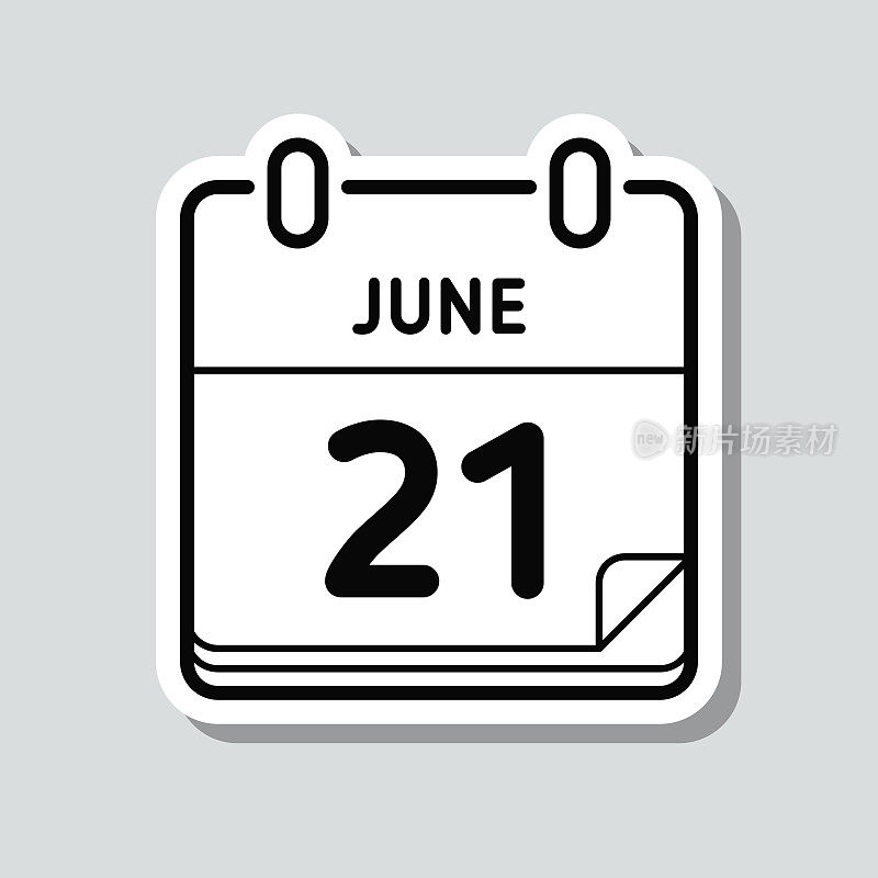 6月21日。灰色背景上的图标贴纸