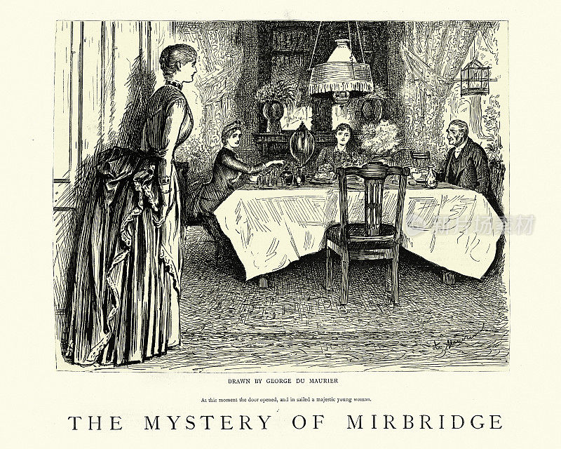19世纪维多利亚时代的英语，年轻女子前来与家人共进晚餐
