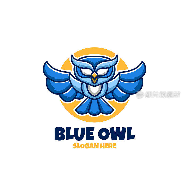蓝色猫头鹰创意卡通标志吉祥物电子竞技动物设计