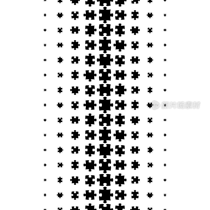 分开的正方形拼图匹配固体拼图块，水平大小梯度。