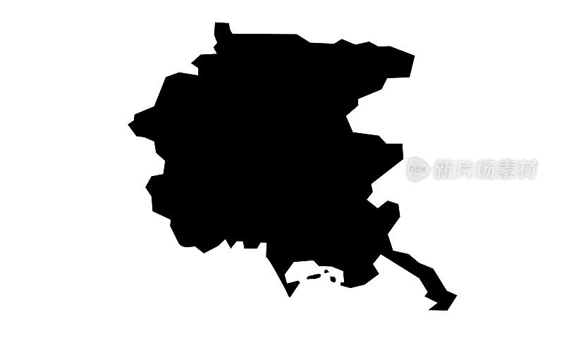 黑色剪影地图的弗里乌里-威尼斯朱利亚地区在意大利