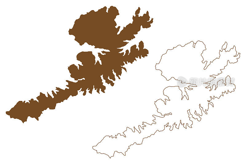 阿拉斯加岛(美国，北美，阿拉斯加，美国，阿留申群岛)地图矢量插图，潦草素描纳万-阿拉斯加州地图