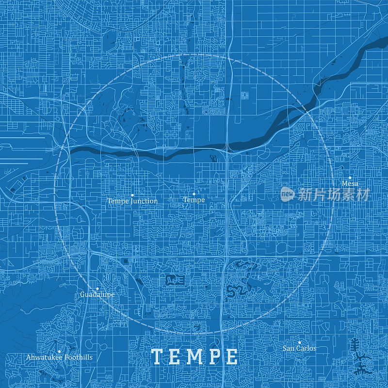 坦佩AZ城市矢量道路图蓝色文本