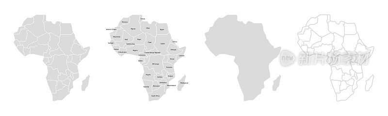 非洲地图矢量插图。非洲大陆轮廓。高度详细的地图在平面和概述风格。