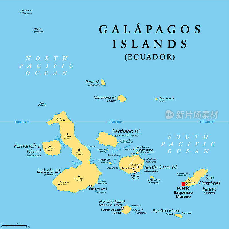 加拉帕戈斯群岛，厄瓜多尔的一部分，政治地图，一个群岛