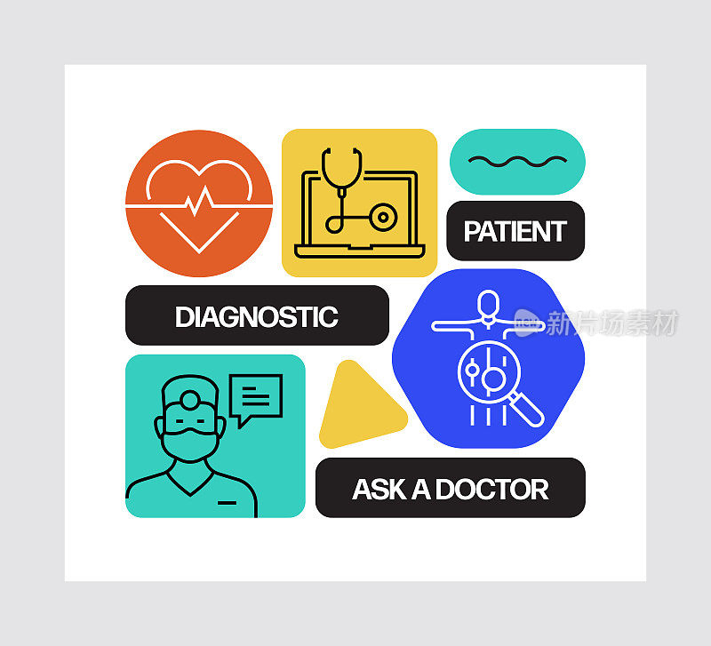 医疗保健和医疗概念，线条风格矢量插图