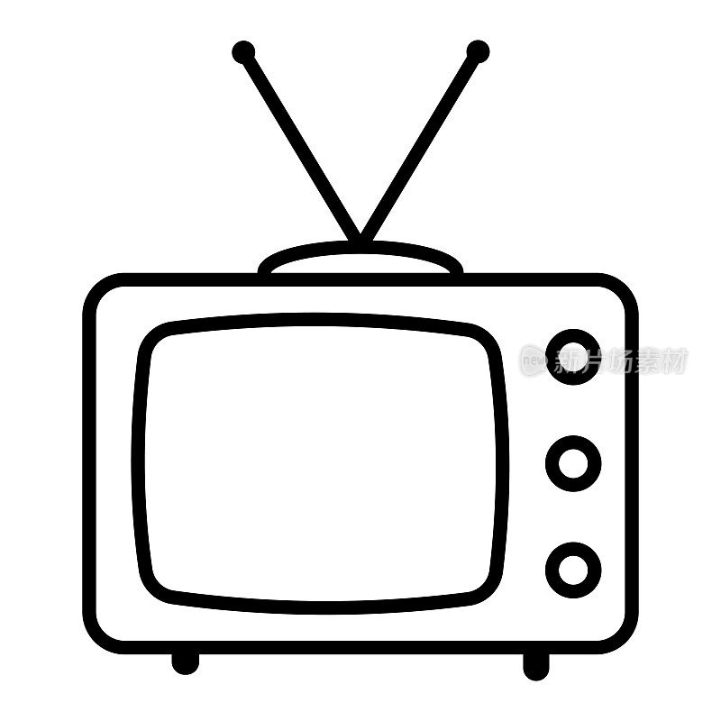 电视图标，电视符号，古董电视与天线股票插图