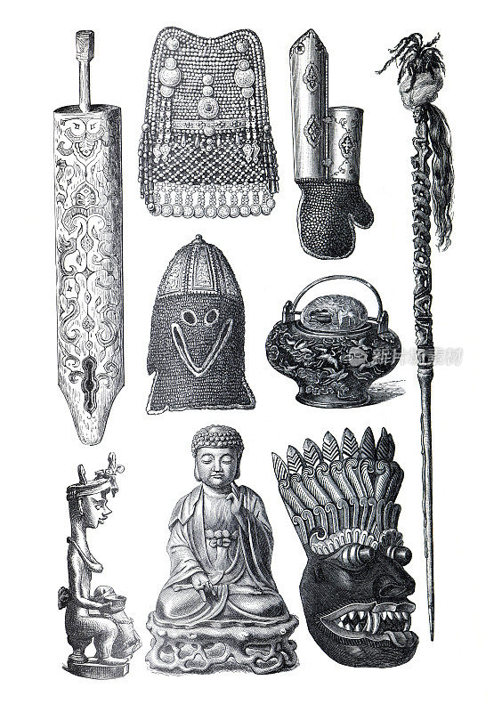 复古亚洲传统文化复古或复古插画。部落艺术。传统符号