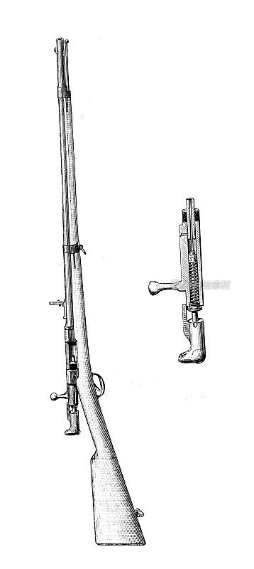19世纪工业、技术和工艺的古董插图:步枪