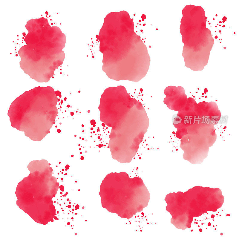 粉红色水彩抽象背景。红色的色斑。情人节装饰。墨水手绘插图。
