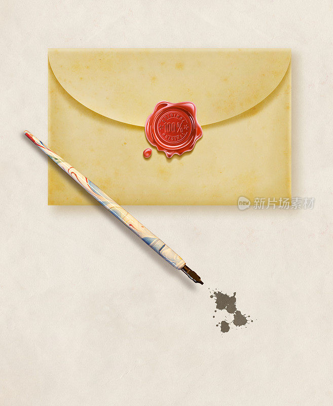 红色的老式蜡封邮票与100%保证在封闭的信封插图