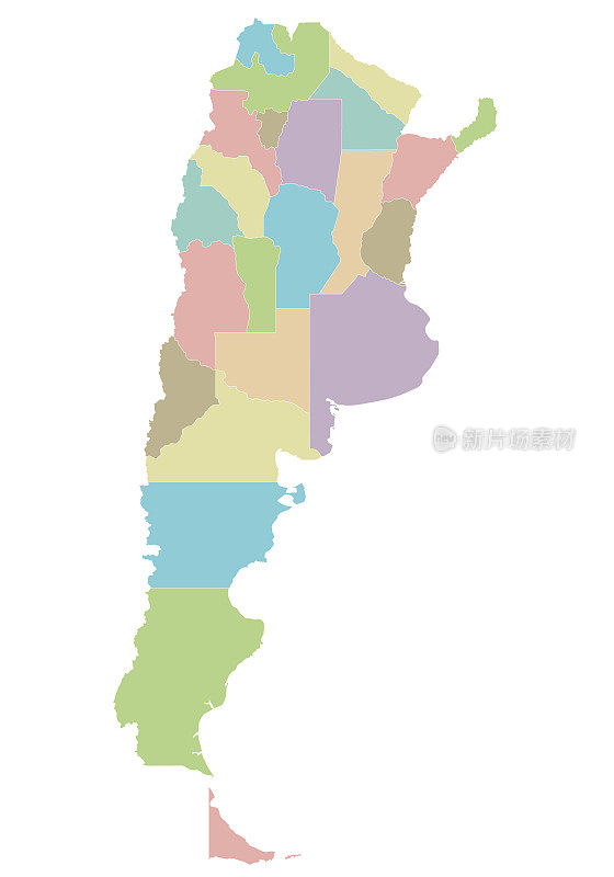 阿根廷的矢量空白地图，有省或联邦州和行政区划。可编辑和明确标记层。