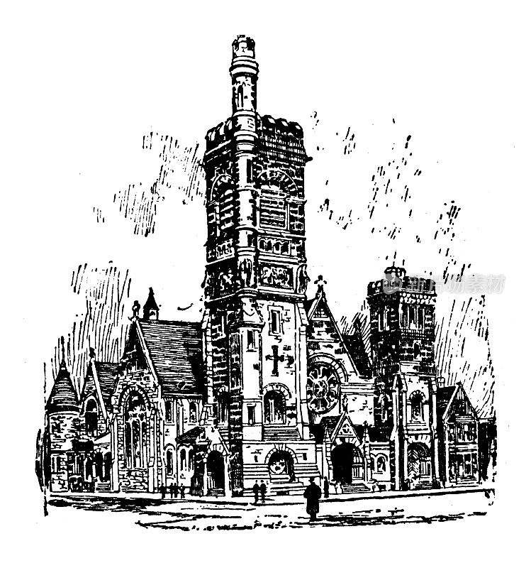 美国，威斯康星州地标和公司的古董插图:密尔沃基，圣保罗教堂