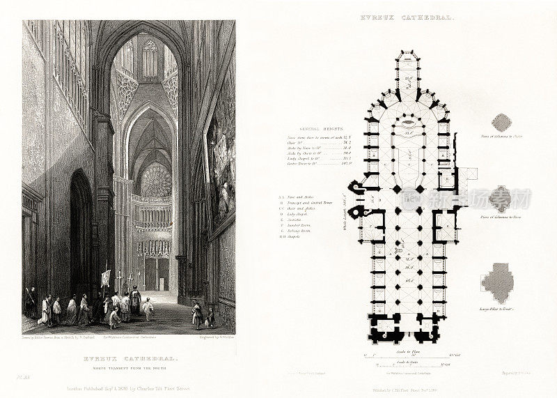 法国大教堂，埃夫勒大教堂，博韦，瓦兹，埃夫勒，法国古董雕刻，1837年