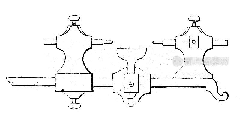 古董插图，应用机械和机器:车床车床