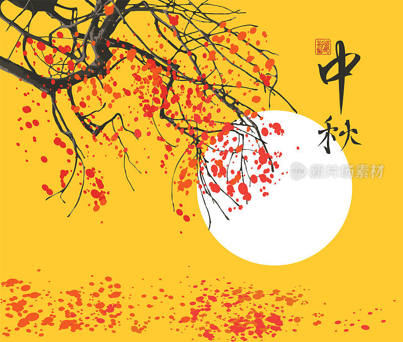 日本秋季景观，河流和树枝