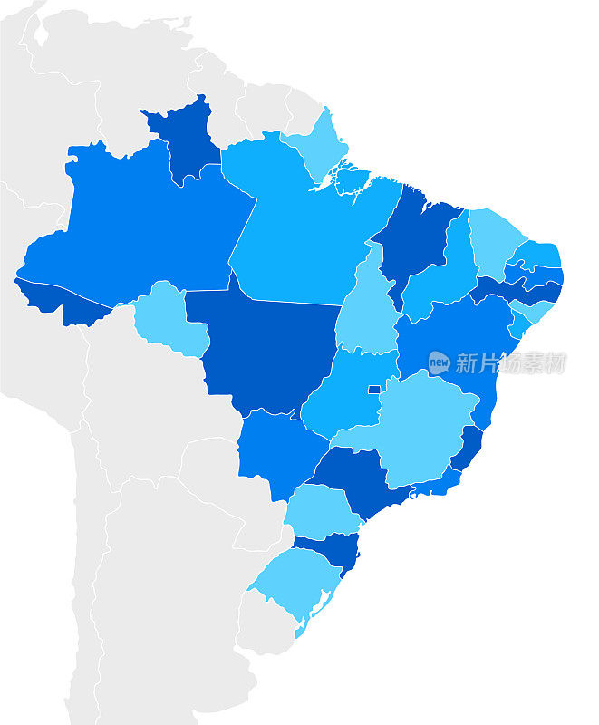 巴西简单的蓝色地图与地区