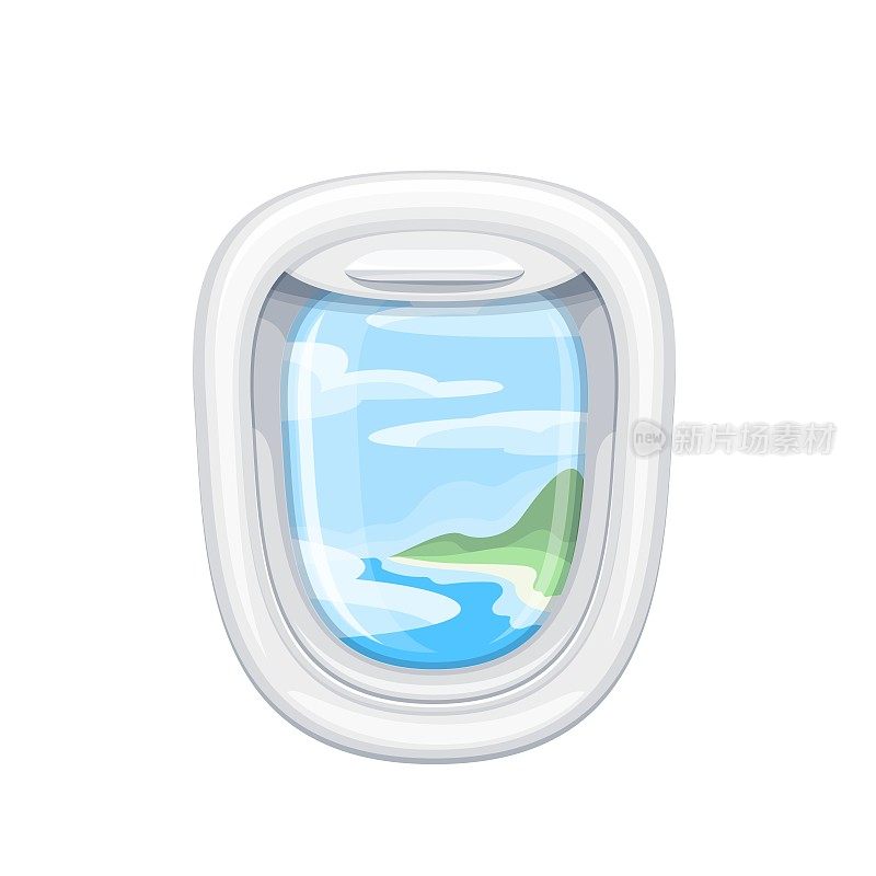 飞行中透过飞机窗户的梦幻风景，乘飞机旅行，机舱内