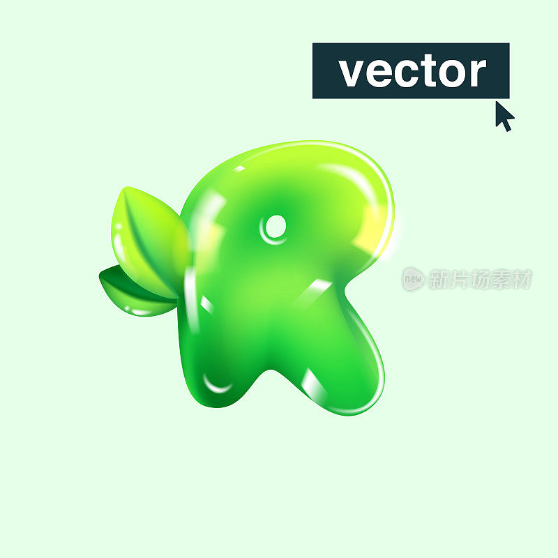 R字母生态标志在现实的3D设计和卡通气球风格。光滑的绿色矢量插图。
