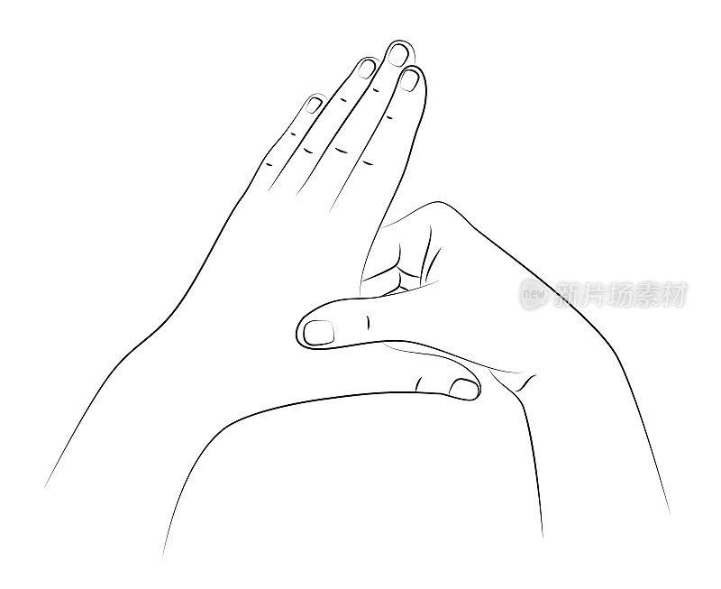 手掌自我按摩，特写。人类按手掌上的特殊穴位来缓解头痛和其他疼痛。健康和健康穴位按摩手法。替代医学,反射学