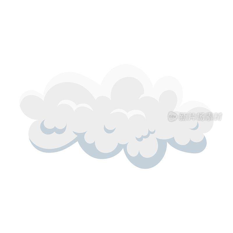 柔软舒适的白色蓬松的云在天空的平面矢量插画不同的形状，天堂的象征孤立在蓝色的背景。天气,自然