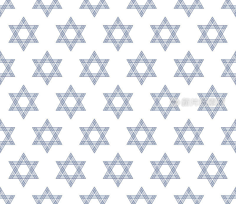 轮廓犹太六角星无缝模式矢量插图