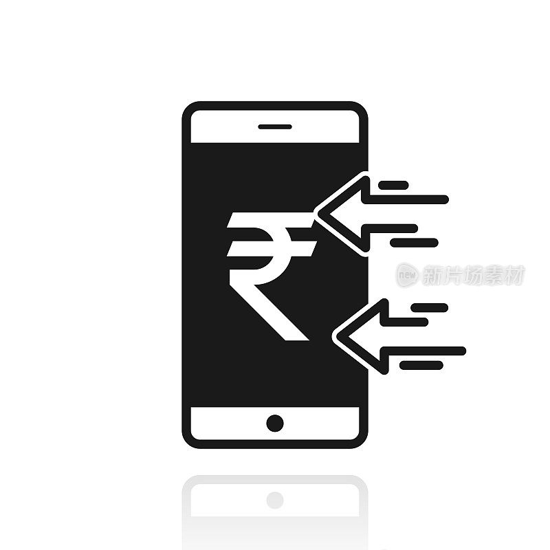 用智能手机收印度卢比。白色背景上反射的图标