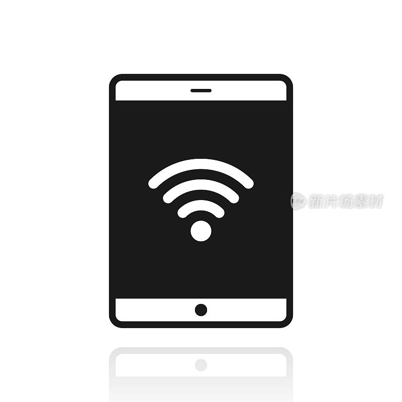带wifi的平板电脑。白色背景上反射的图标