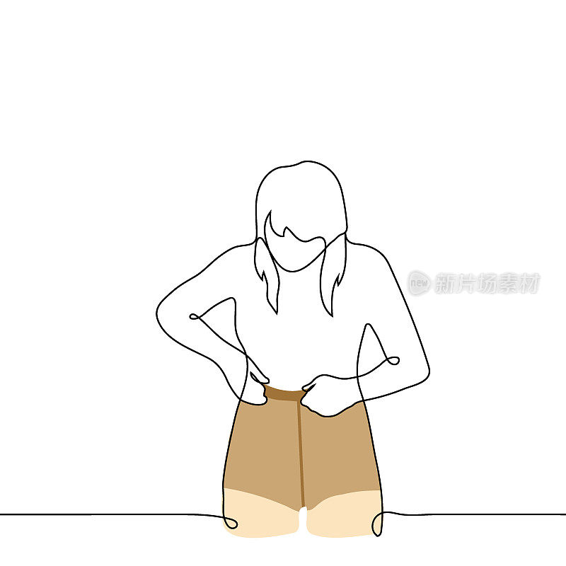 女人穿肉色尼龙紧身衣-一个线条绘制矢量。穿连裤袜的概念女人