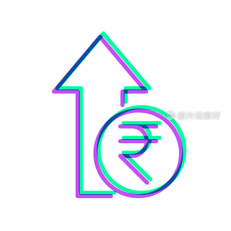 印度卢比升值。图标与两种颜色叠加在白色背景上