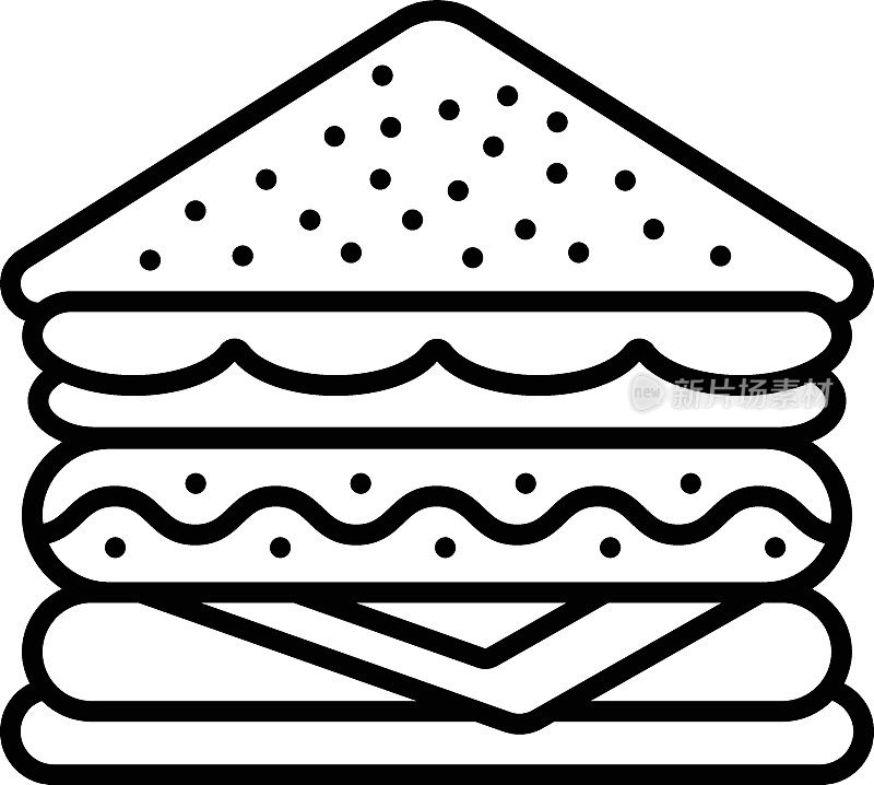 帕尔马干酪外壳帕尼尼矢量线图标设计，面包店和面包匠符号，美食大师标志，食物鉴赏家股票插图，烤三明治概念