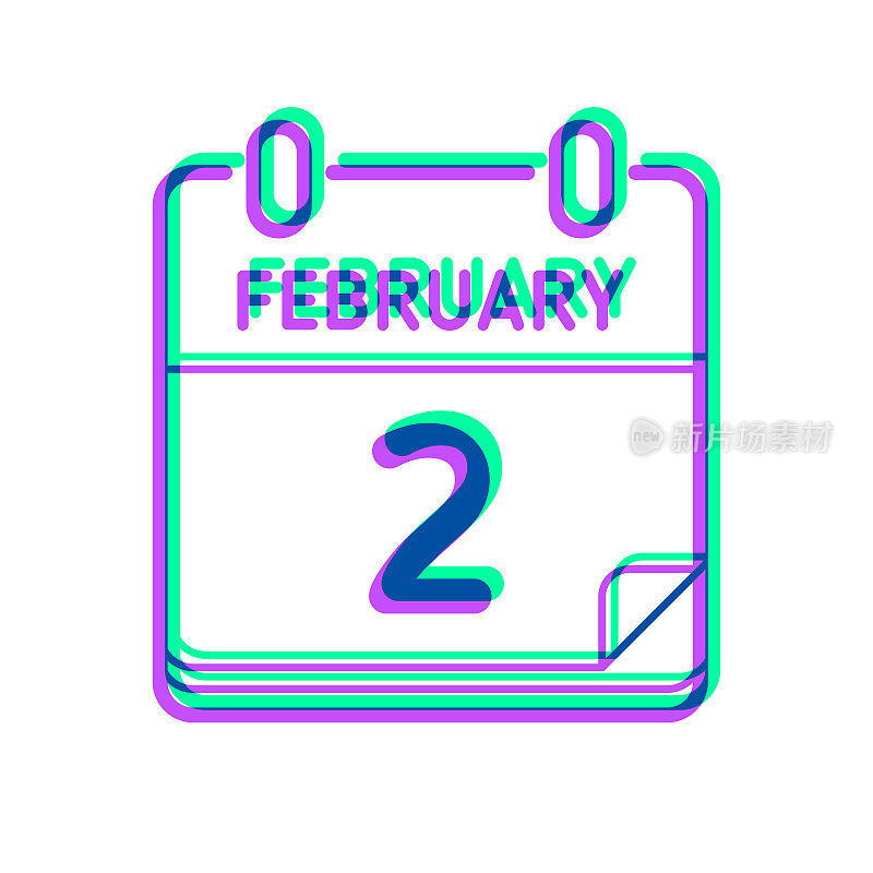 2月2日。图标与两种颜色叠加在白色背景上