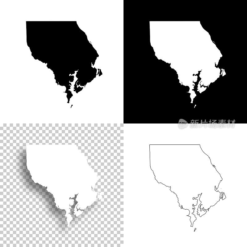 马里兰州哈福德县。设计地图。空白，白色和黑色背景