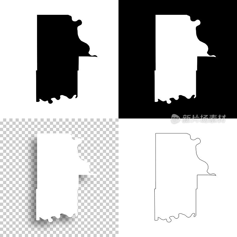 堪萨斯州的莱文沃斯县。设计地图。空白，白色和黑色背景