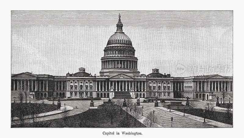 美国国会大厦，华盛顿特区，木版雕刻，出版于1894年