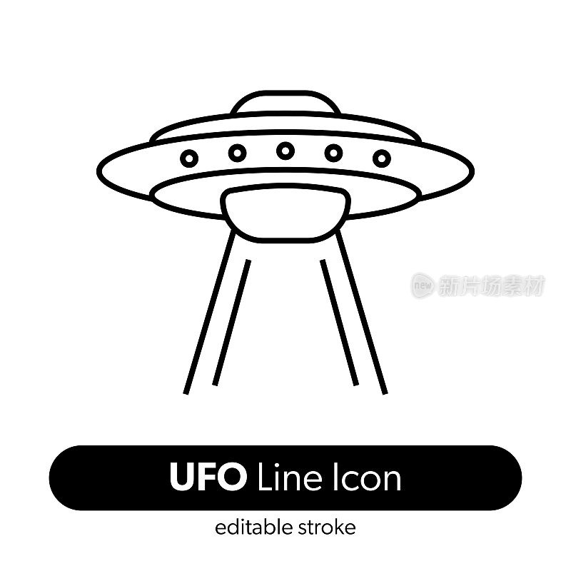 UFO线路图标。可编辑的描边矢量图标。宇宙飞船，外星人，神秘，科学。