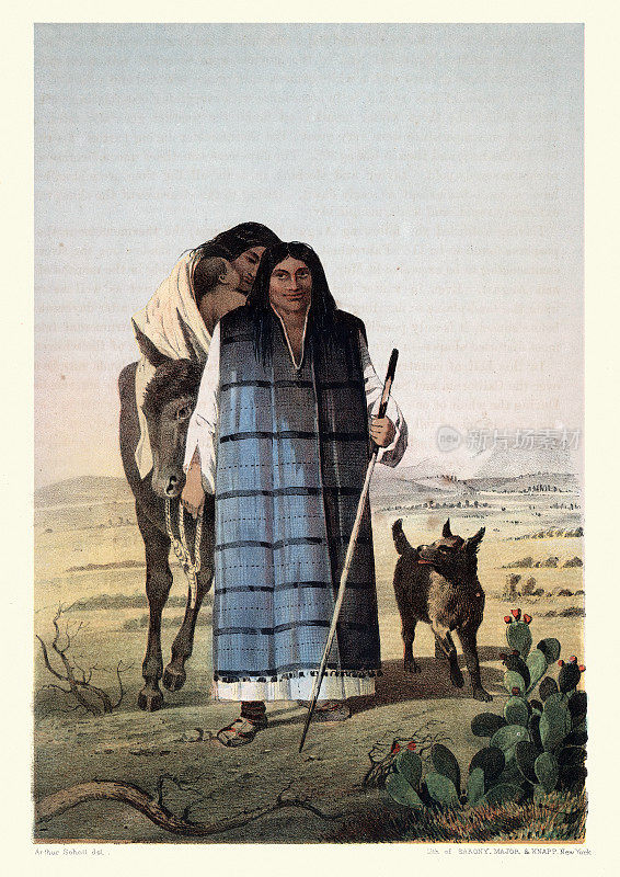 美国土著夫妇的库梅耶，Iipai-Tiipai或Diegue?o，维多利亚，19世纪50年代。美洲土著居民的一个部落