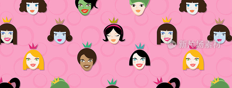 国际妇女节图标集，3月8日女性头像模式，全球，矢量，女性，成人，不同的人，种族