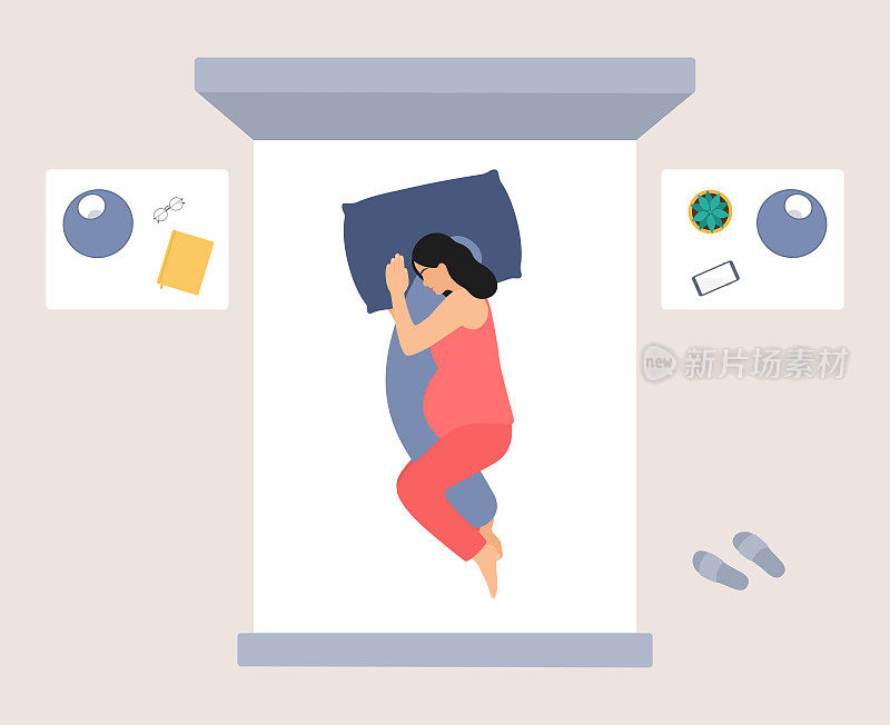 孕妇枕头的高角度视角。孕期健康与准妈妈护理