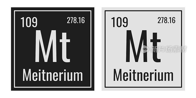 Meitnerium象征。元素周期表中的化学元素。矢量插图隔离在白色背景上。玻璃的迹象。