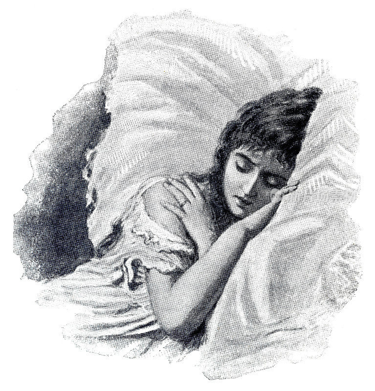 睡在床上的美丽年轻女子肖像1897年