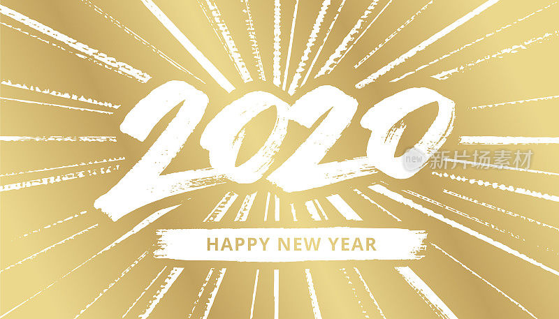 手绘的2020年新年贺卡和烟花