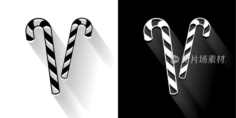 糖果手杖黑色和白色图标与长影子