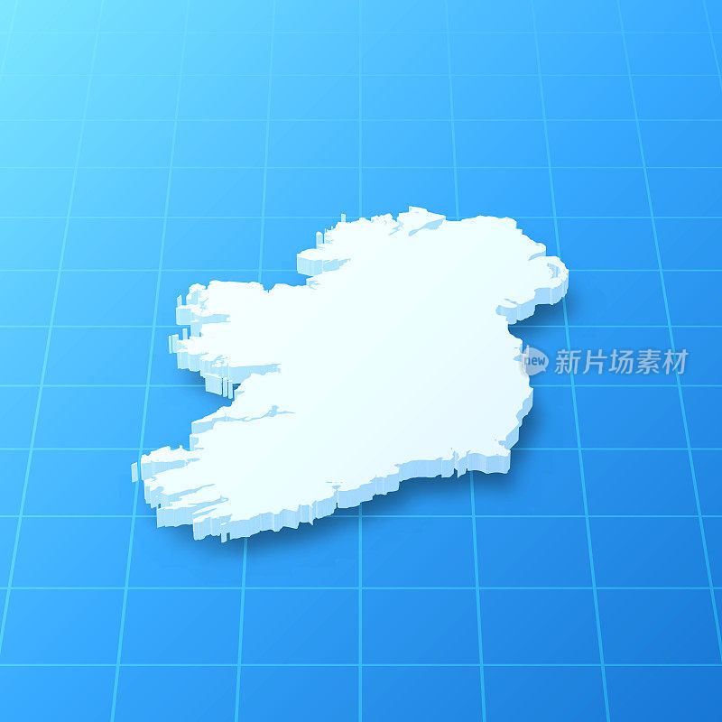 爱尔兰3D地图上的蓝色背景