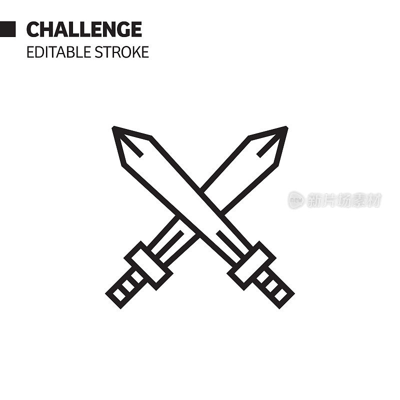 挑战线图标,轮廓向量符号插图。完美像素,可编辑的描边。