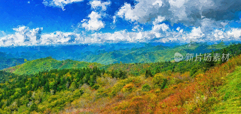 阿巴拉契亚山脉秋季印象派艺术作品沿蓝岭公园路观赏